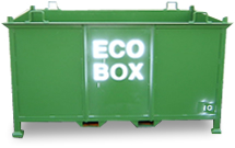 マルトシ青木ではエコボックスはじめました。ECOBOXの規格 サイズ（2.15立方メートル）外寸：縦1,350×横1,970×高さ1,100 内寸：縦1,240×横1,860×高さ930
